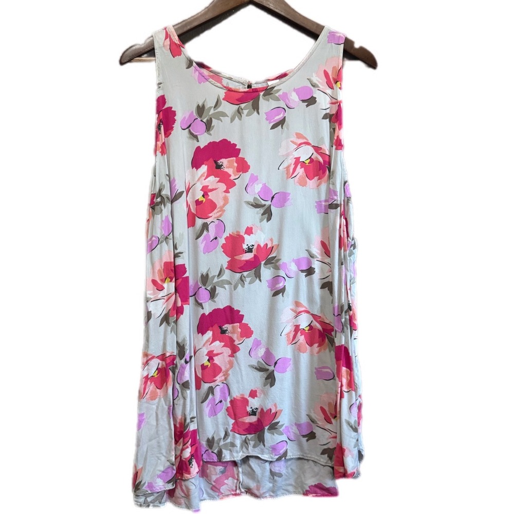 Old Navy Floral Sleeveless Tunic Women 3X Grey Pink Excellent Rayon High Low